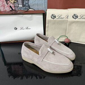 Loro Piana Suede Gray Women's Loafers